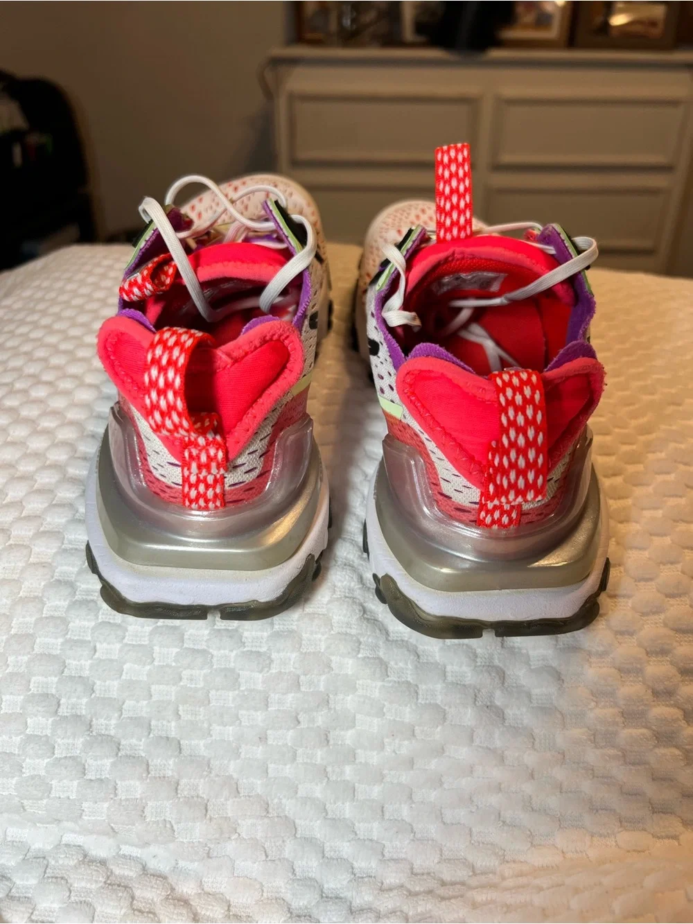 Nike Kids White Sneakers with Neon Pink, Purple & Lime Accents